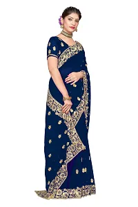 Stylish Georgette Embroidered Saree with Blouse Piece-thumb1