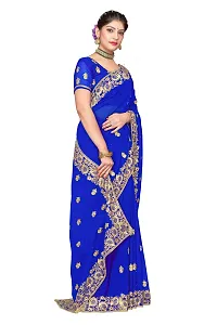 Stylish Georgette Embroidered Saree with Blouse Piece-thumb1