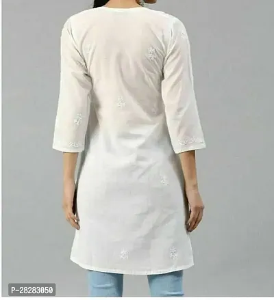 Stylish White Cotton Self Pattern Kurta For Women-thumb2