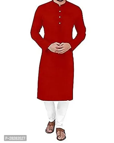 Reliable Red Cotton Solid Kurta and Bottom Sets For Men-thumb0