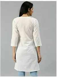 Stylish White Cotton Self Pattern Kurta For Women-thumb1