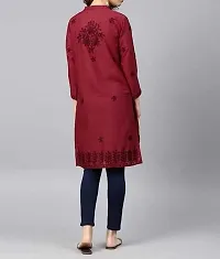 Stylish Maroon Cotton Embroidered Kurta For Women-thumb1