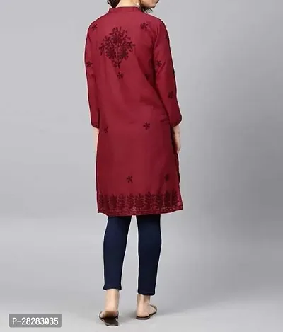 Stylish Maroon Cotton Embroidered Kurta For Women-thumb2