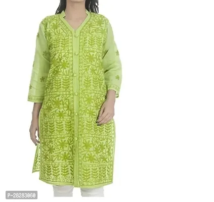 Stylish Green Cotton Embroidered Kurta For Women-thumb0