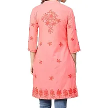 Stylish Peach Cotton Embroidered Kurta For Women-thumb1