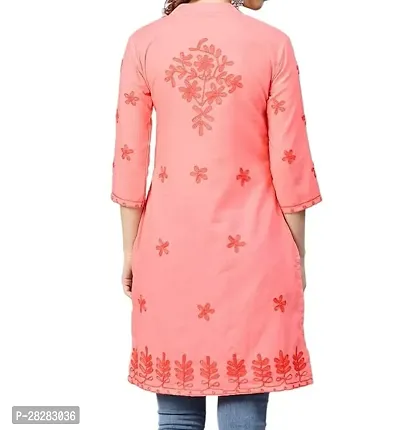 Stylish Peach Cotton Embroidered Kurta For Women-thumb2