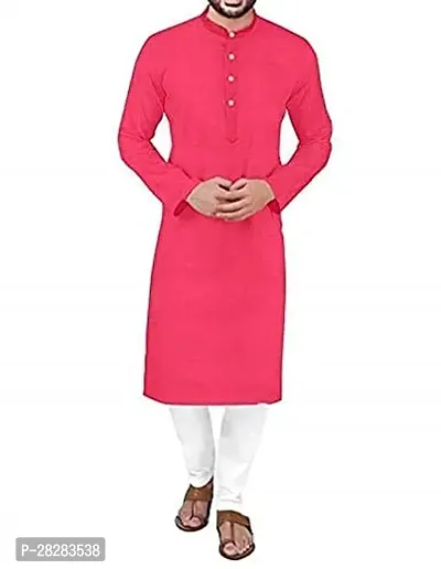 Reliable Pink Cotton Solid Kurta and Bottom Sets For Men-thumb0