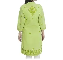 Stylish Green Cotton Embroidered Kurta For Women-thumb1