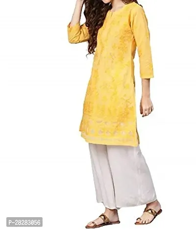 Stylish Yellow Cotton Embroidered Kurta For Women