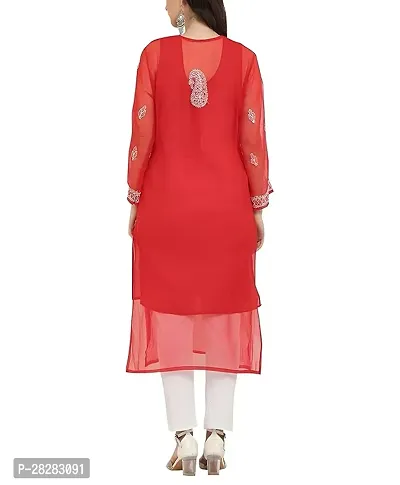 Stylish Red Georgette Embroidered Kurta For Women-thumb2