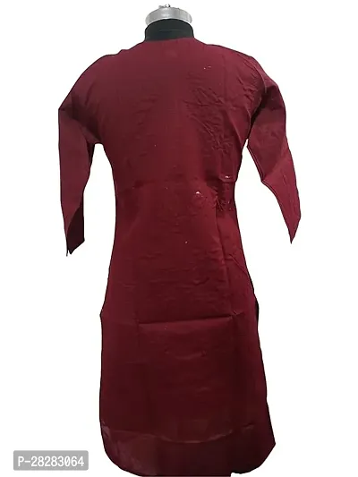 Stylish Maroon Cotton Embroidered Kurta For Women-thumb2