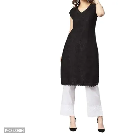 Stylish Black Cotton Self Pattern Kurta For Women-thumb0