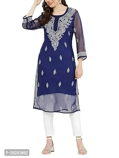 Stylish Blue Georgette Embroidered Kurta For Women