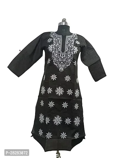 Stylish Black Cotton Embroidered Kurta For Women-thumb0