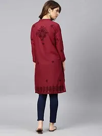 Stylish Maroon Cotton Embroidered Kurta For Women-thumb1