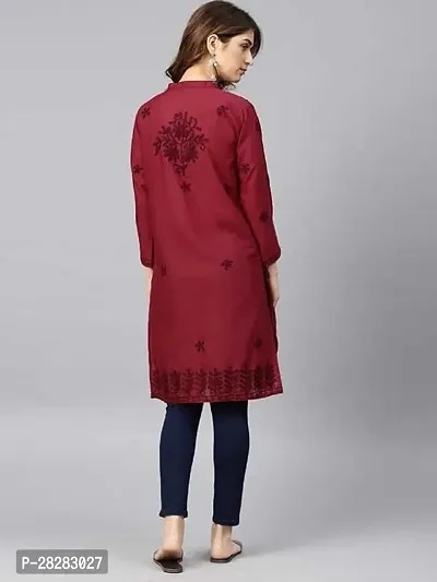 Stylish Maroon Cotton Embroidered Kurta For Women-thumb2