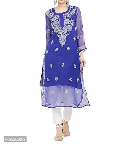 Stylish Blue Georgette Embroidered Kurta For Women-thumb0