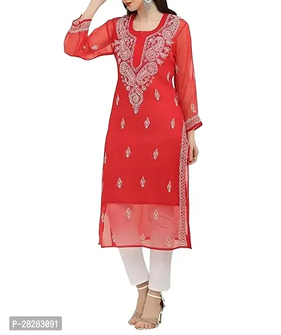 Stylish Red Georgette Embroidered Kurta For Women