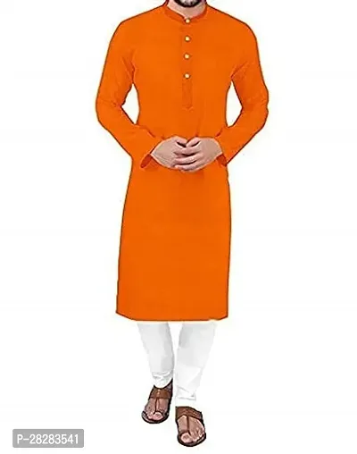 Reliable Orange Cotton Solid Kurta and Bottom Sets For Men