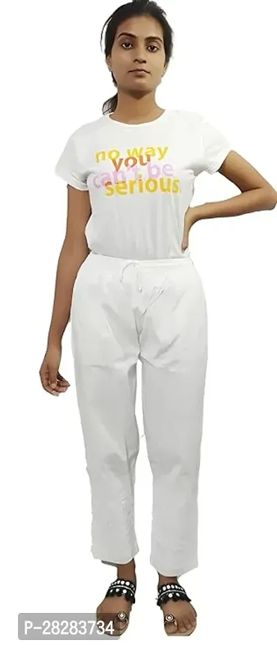 Stylish White Cotton Solid Trousers For Women-thumb0