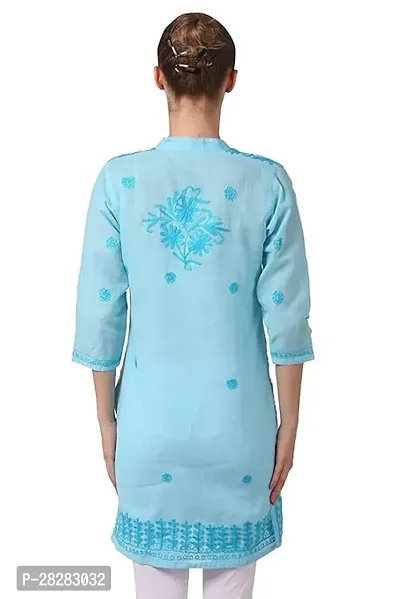 Stylish Blue Cotton Embroidered Kurta For Women-thumb2