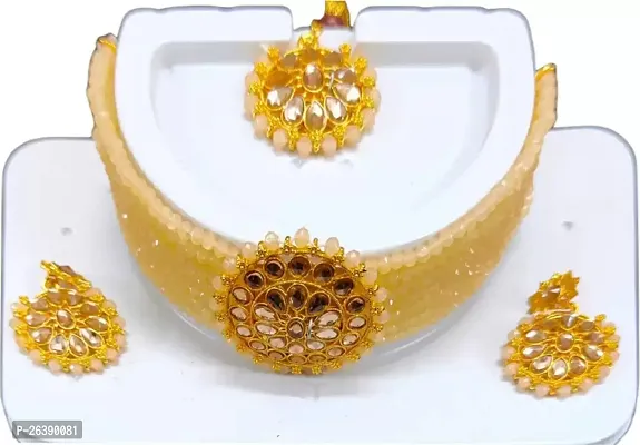 Yellow Wedding Jewellery Choker Necklace Set for Women Jewelry set for  girls-thumb0