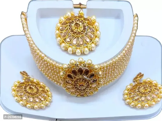 Peach Wedding Jewellery Choker Necklace Set for Women Jewelry set for  girls