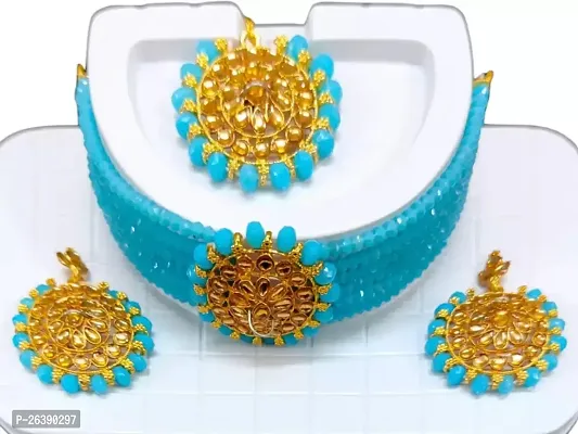 Blue Wedding Jewellery Choker Necklace Set for Women Jewelry set for  girls