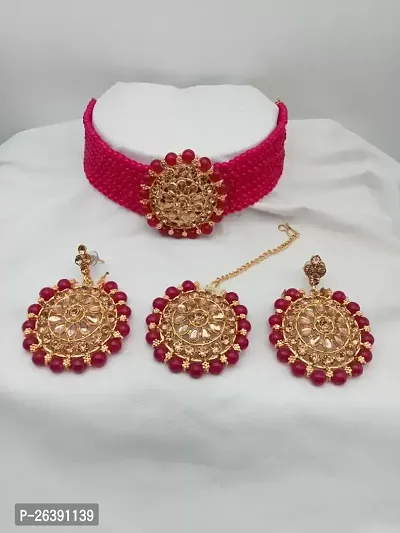 Pink Red Wedding Jewellery Choker Necklace Set for Women Jewelry set for  girls and women