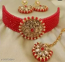 Red Wedding Jewellery Choker Necklace Set for Women Jewelry set for  girls and women-thumb1