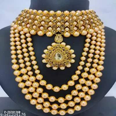 Gold Alloy Allure Elegant Rani Haar Double Necklace Set (Gold)-thumb2