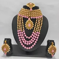 Gold Pink Wedding Jewellery Choker Necklace Set for Women Jewelry set for  girls and women-thumb2