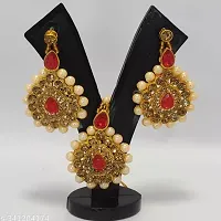 Gold Alloy Allure Elegant Rani Haar Double Necklace Set (Red)-thumb1
