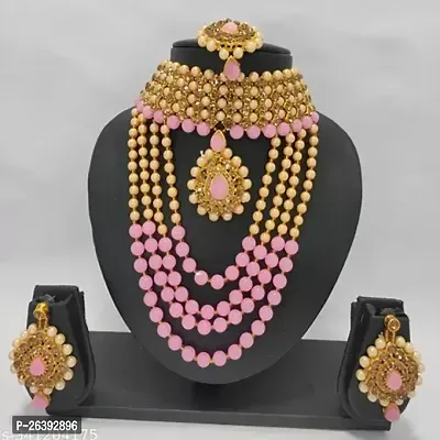 Gold Pink Wedding Jewellery Choker Necklace Set for Women Jewelry set for  girls and women