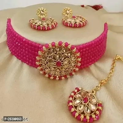 Pink Wedding Jewellery Choker Necklace Set for Women Jewelry set for  girls and women-thumb0