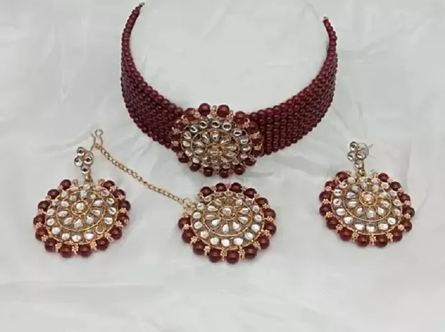 Cristavista Gold-plated Handcrafted Maroon Choker Set