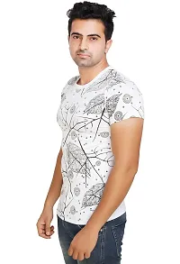 Men's White Polycotton Printed Round Neck Tees-thumb2