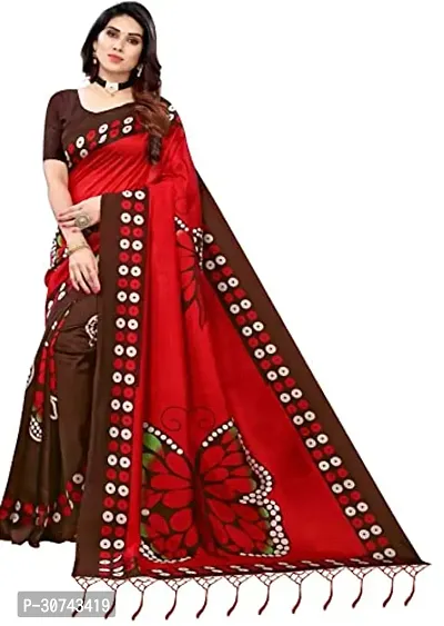 Elegant Red Polycotton Saree without Blouse piece For Women-thumb0