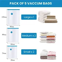 DDSS 5 Pack Vacuum Bags for Travel, Space Saver Bags (1 Large/2 Medium/2 Small) Compression Storage Bags for Clothes, Bedding, Pillows, Comforters, with Travelling Hand Pump-thumb2