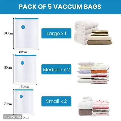 DDSS 5 Pack Vacuum Bags for Travel, Space Saver Bags (1 Large/2 Medium/2 Small) Compression Storage Bags for Clothes, Bedding, Pillows, Comforters, with Travelling Hand Pump-thumb3