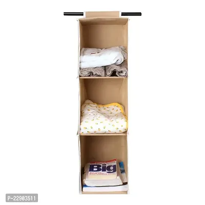Flipco 3 Layer Foldable Hanging Clothes Multipurpose Wardrobe Hanging Closet Organizer, Foldable 3-Shelf Hanging Closet Wardrobe Storage Shelves, Clothes Handbag Shoes-thumb0