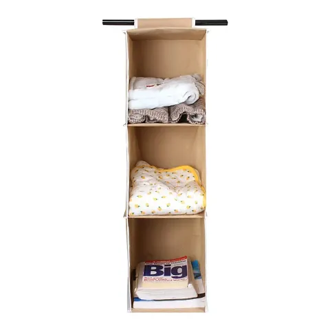 Flipco 3 Layer Foldable Hanging Clothes Multipurpose Wardrobe Hanging Closet Organizer, Foldable 3-Shelf Hanging Closet Wardrobe Storage Shelves, Clothes Handbag Shoes