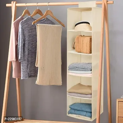 Flipco Hanging 5 Shelf Wardrobe Organizer Clothes Hanging Organizer Wardrobe for Regular Garments Shoes Storage Sweater  Sock Organizer with a Hook and Loops,Collapsible Storage-thumb5
