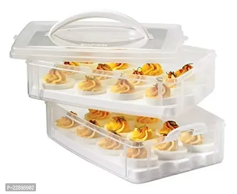 Flipco 2-Layer Food Storage Container with Egg Holder Trays, Medium Clear-thumb0