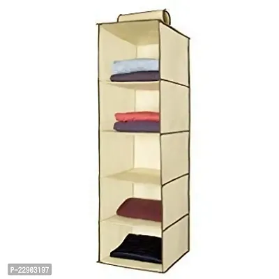 Flipco Hanging 5 Shelf Wardrobe Organizer Clothes Hanging Organizer Wardrobe for Regular Garments Shoes Storage Sweater  Sock Organizer with a Hook and Loops,Collapsible Storage-thumb0