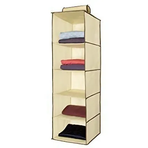 Flipco Hanging 5 Shelf Wardrobe Organizer Clothes Hanging Organizer Wardrobe for Regular Garments Shoes Storage Sweater & Sock Organizer with a Hook and Loops,Collapsible Storage