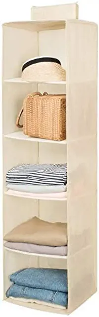Flipco Hanging 5 Shelf Wardrobe Organizer Clothes Hanging Organizer Wardrobe for Regular Garments Shoes Storage Sweater  Sock Organizer with a Hook and Loops,Collapsible Storage-thumb3