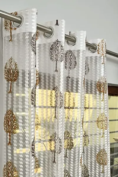 ROYAL TREND Heavy Tissue Net Floral Semi Transparent Fancy Sheer Window Curtain Parda for Living/Drawing and Bedroom