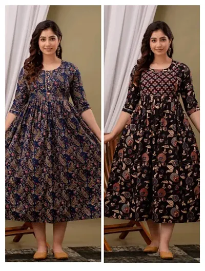 Stylish Cotton Printed Anarkali Kurta - Pack of 2