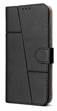 ANVEE Mobile Flip Cover Case for Mi 9A (Stitched Leather Finish | Magnetic Closure | Inner TPU | Foldable Stand | Wallet Card Slots) Black-thumb1